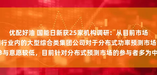 优配好油 国能日新获25家机构调研：从目前市场情况来看，原先功率预测行业内的大型综合类集团公司对于分布式功率预测市场的参与意愿较低，目前针对分布式预测市场的参与者多为中小功率预测厂商（附调研问答）